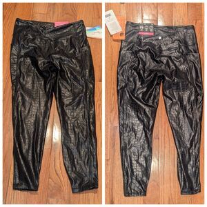 Gottex Black‎ Croc Faux Leather Leggings Size XL New Mob Wife Grunge Punk Edgy